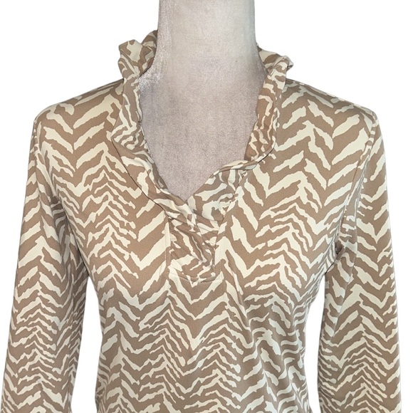 J. McLaughlin Durham Tan & Cream Zebra Print Ruffle Collar Top - XS - Picture 3 of 11